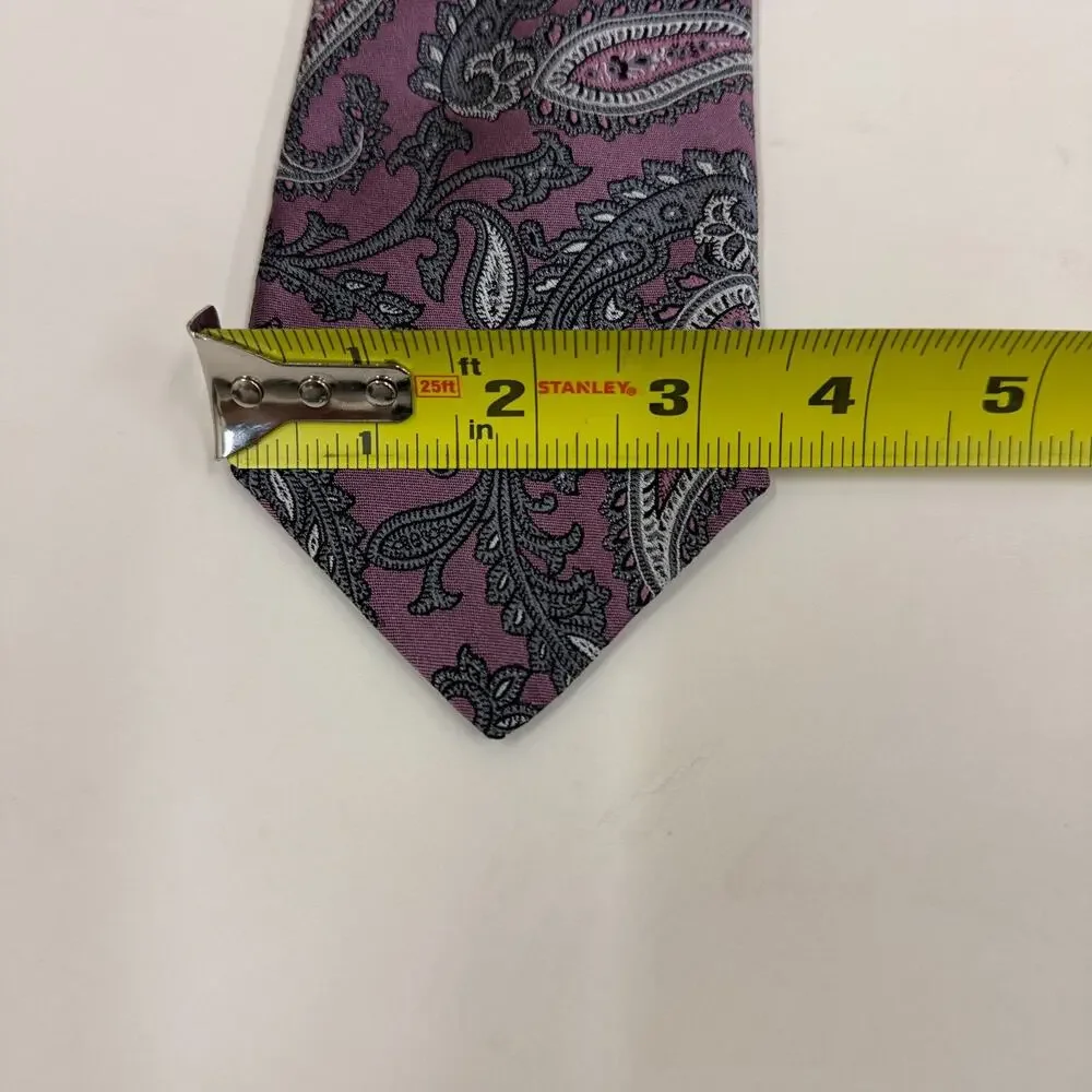 Robert Talbott Mauve Purple Gray Paisley 100% Silk Tie Men's Burgundy Tipped Cla